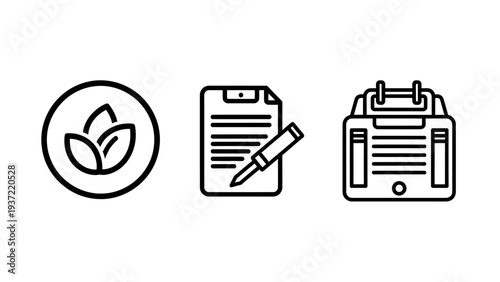 Environmental documentation and green policy report icons for sustainability and eco friendly business practices