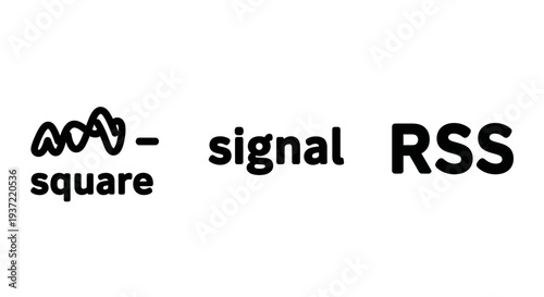 Minimalist Tech Logo Set Featuring Square Waveform, Signal Communication, and RSS Feed Icons
