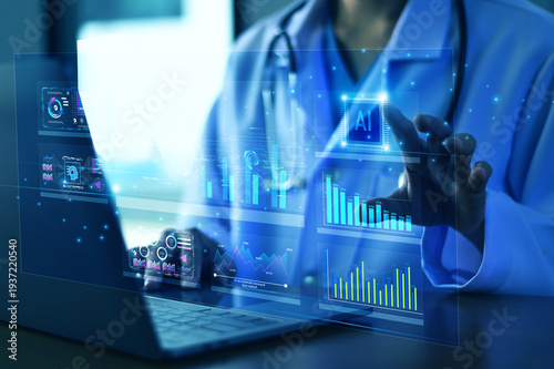 Medical Professional Using Artificial Intelligence Dashboard for Healthcare Data Monitoring