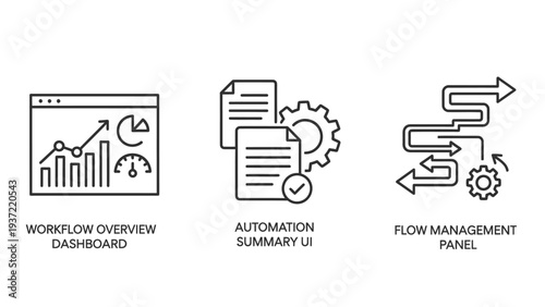 Business Operations Dashboard and Automation Workflow Management Icons for System Interface Design