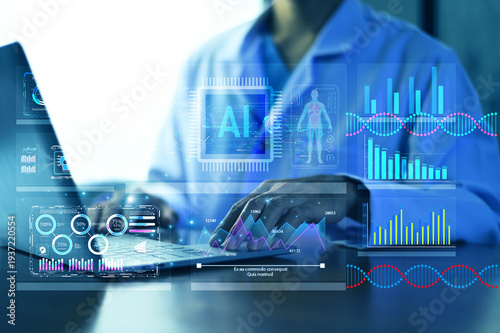 Doctor Analyzing Medical Data with AI Technology for Smart Hospital Management