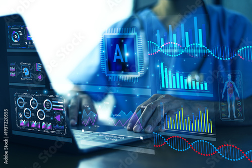 Healthcare Professional Using Artificial Intelligence System for Medical Data Analysis