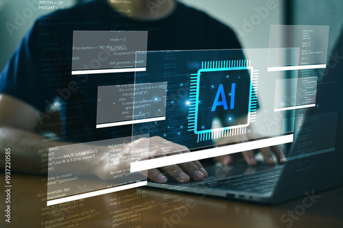Programmer Using AI Technology for Coding and Software Development with Data Analysis Interface