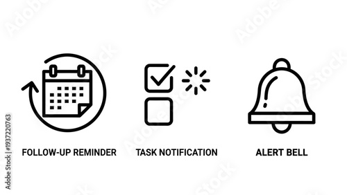 Modern Line Icons Set for Digital Task Management, Follow-up Reminders, and Notification Alerts in Business Workflow and Productivity Apps