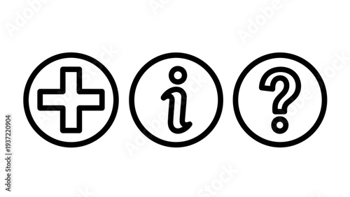 Information, Help, and Addition Sign Icons Set: Basic UI Elements for User Interface and Digital Content