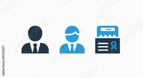 Professional Person and Business Certificate Icons - Flat Vector Design for Achievements, Education, and Corporate Identity Recognition