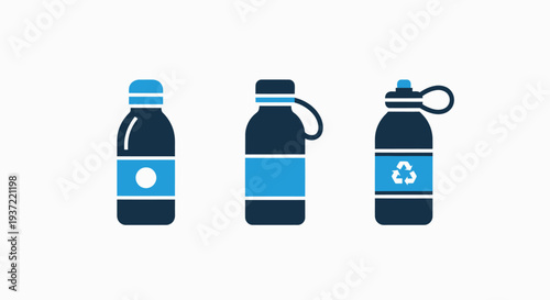 Eco-Friendly Reusable Water Bottles and Hydration Containers Icons - Flat Vector Design for Sustainability and Healthy Lifestyle Choices