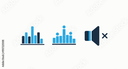 Audio Equalizer, Sound Level Visualization, and Mute Speaker Icons for Music, Sound Control, and Data Analysis Applications