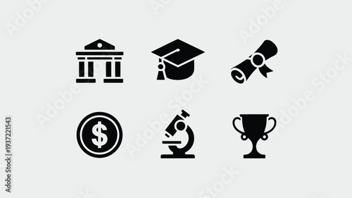 Six black and white minimal representing education and achievement