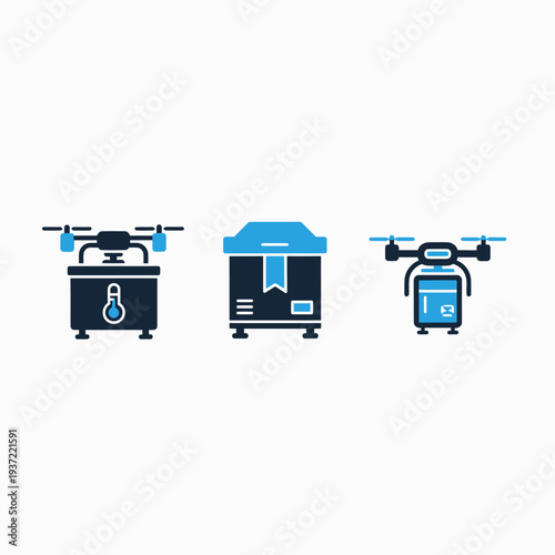 Drone Delivery and Temperature-Controlled Logistics Icons for Modern Shipping and Supply Chain Solutions