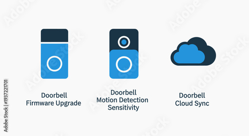 Smart Home Security Doorbell Application Icons for Cloud Sync Motion Detection Sensitivity and Firmware Upgrade