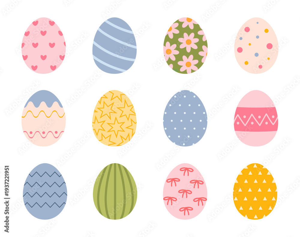 Fototapeta premium Set of cute colorful Easter eggs.Painted easter eggs vector set. Cute colored easter egg collection.