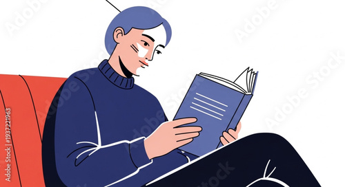 Young Woman Reading Book While Sitting on Couch.