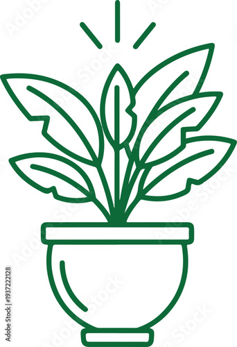 A green plant in a pot with lines indicating growth or energy Vector, illustration