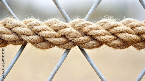 Close - up of Rope Wrapped Around Metal Fencing