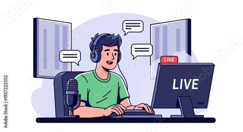 Young Woman Streaming Live on Computer.