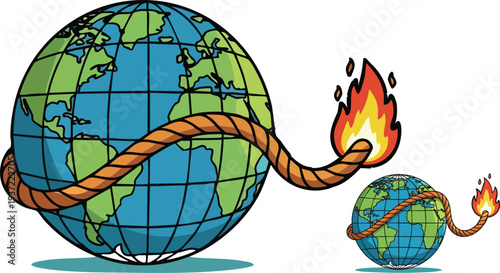 Vector illustration of globe with rope and fire