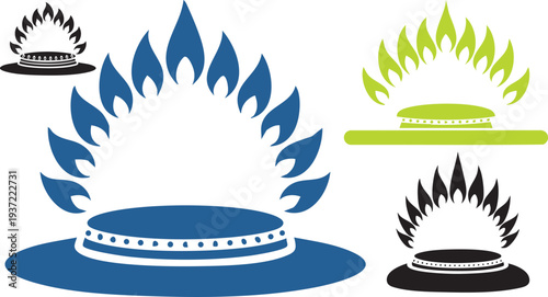 Set of 3 gas stove burner flame icons vector