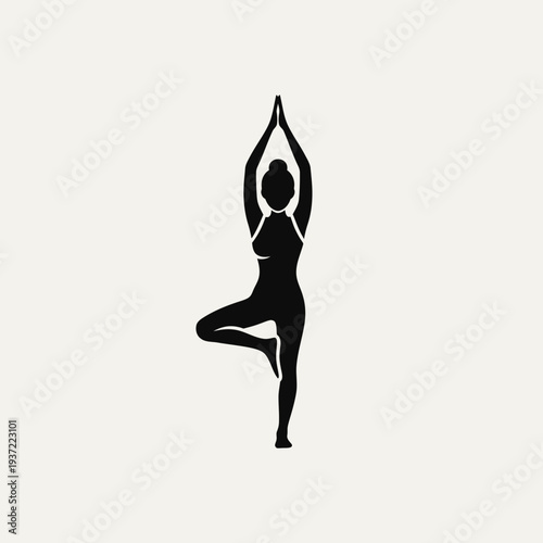 Silhouette of a woman in Tree Pose, a balancing yoga asana symbolizing strength and serenity.