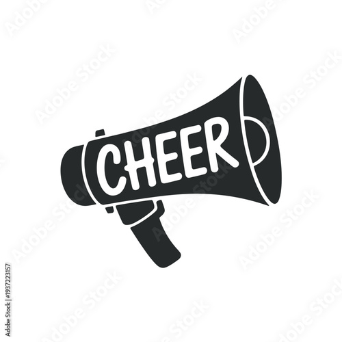 A black silhouette of a megaphone with the word cheer inside