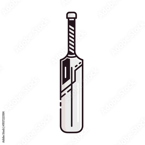 Modern, minimalist illustration of a cricket bat with clean lines and a grey and white color scheme.