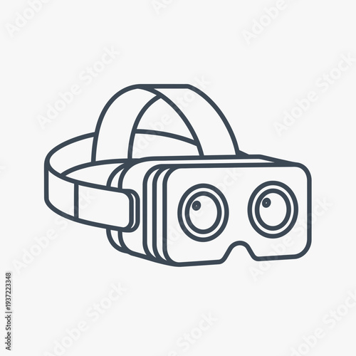 Simple Line Art Icon of a Virtual Reality Headset for Metaverse and Gaming Concepts, Minimalist VR Goggles Illustration for Future Technology