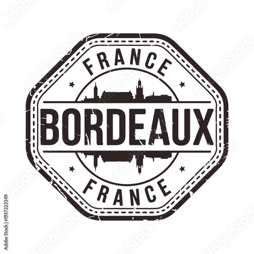 Vintage style stamp depicting the city of Bordeaux France skyline