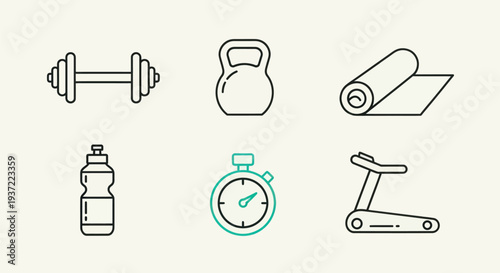 Fitness equipment line art set