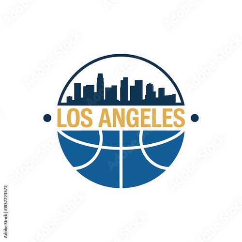 Los Angeles basketball logo featuring a skyline and basketball design