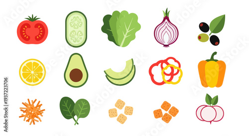 Fresh vegetables and fruits in flat design
