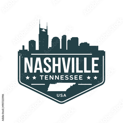 Vintage nashville tennessee emblem with skyline and state outline