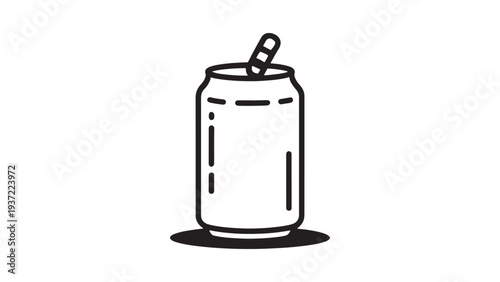 Beverage Can With Straw Icon Line Vector Minimalist Drink Packaging