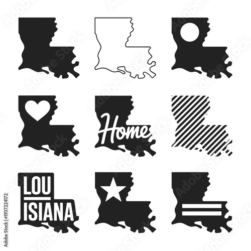 Fotografía Variations of the state of louisiana illustrated in black and white