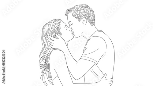 Couple Kissing Tender Love Line Art Vector Minimalist Romance Icon