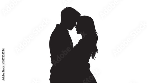 Romantic Couple Standing Close Silhouette Love Art Minimalist People Icon