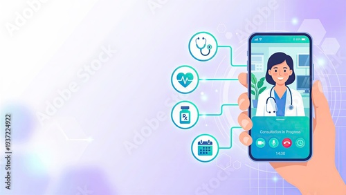 Wallpaper Mural Woman doctor on smartphone screen for virtual consultation. Patient hand holding mobile phone with medical video call app. Telemedicine service, online healthcare and digital health. Torontodigital.ca