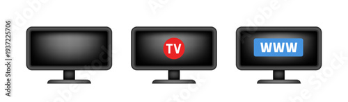 TV and computer monitor. Vector 3d icons isolated on white background.