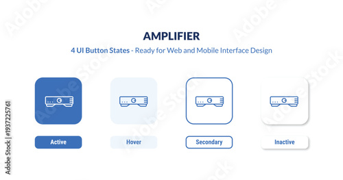 amplifier 4-state UI button. Outline icon kit from music and media collection. Thin linear amplifier, speaker, megaphone editable vector. Minimal amplifier sign for web and mobile interface