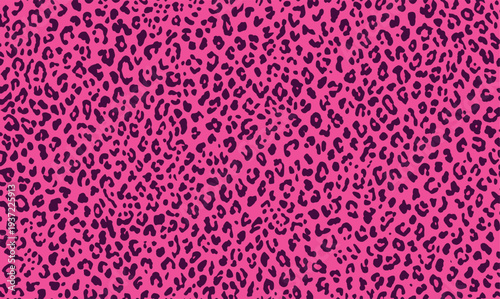 Seamless leopard print pattern vector with dark animal spots on a vibrant pink background. Trendy repeating wildlife texture for fashion textiles, fabric prints, packaging, wallpaper, surface design.
