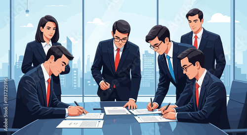 Business Professionals Signing Documents.