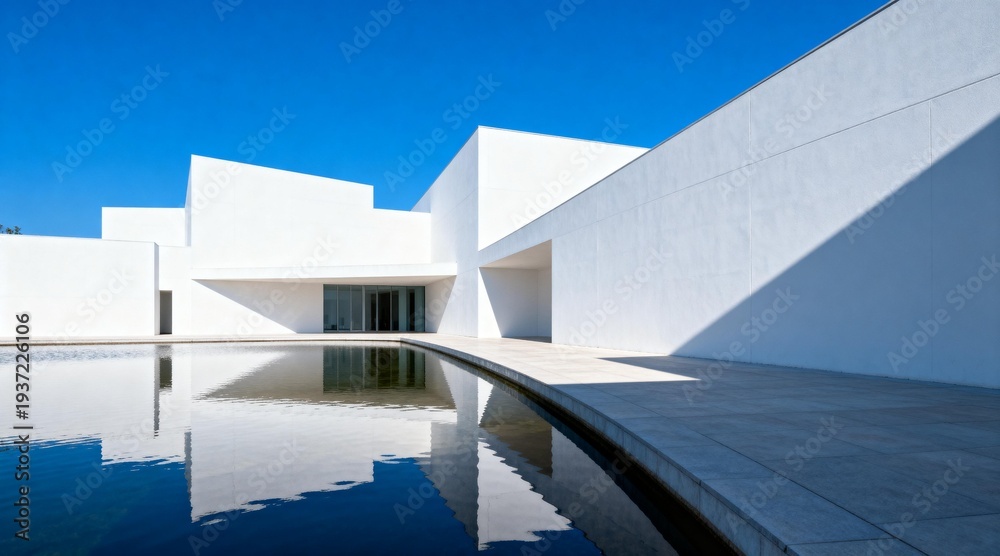 Fototapeta premium Minimalist White Architectural Structure by Reflective Water