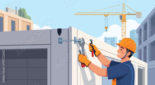 Construction Worker Installing Container.