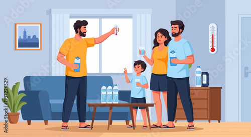 Family Discussing Thermostat Setting.