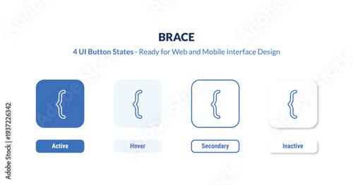 brace 4-state UI button. Outline icon kit from music and media collection. Thin linear brace, implant, braces editable vector. Minimal brace sign for web and mobile interface