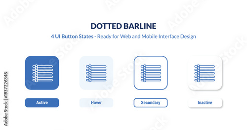 dotted barline 4-state UI button. Outline icon kit from music and media collection. Thin linear dotted barline, button, music editable vector. Minimal dotted barline sign for web and mobile interface