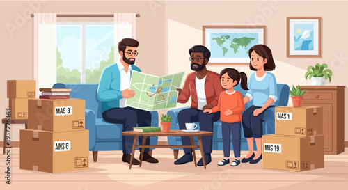 Family Sitting on Sofa.