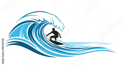 Surfer Riding a Large Ocean Wave in Action.