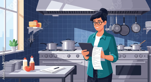 Woman Cooking in Modern Kitchen.