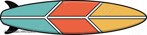 A colorful minimalist flat vector icon of a surfboard viewed from above in a sports context