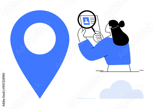 Geolocation concept. Geolocation elements include map pin for location tracking and user identification for security purposes. Geolocation in digital navigation and remote services. Perfect for tech